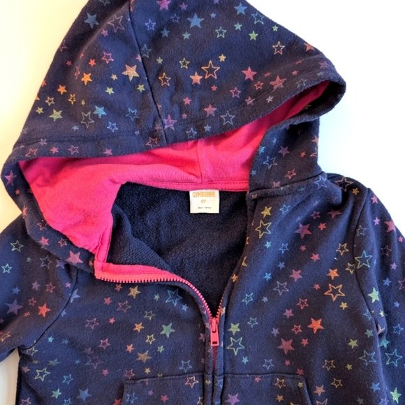 Gymboree Girls Navy Blue Hoodie With Rainbow Stars Pattern Cotton Size 5T - Picture 4 of 6